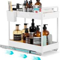 Black/White 2-Tier Under Sink Storage with Sliding Shelves