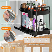 Black/White 2-Tier Under Sink Storage with Sliding Shelves