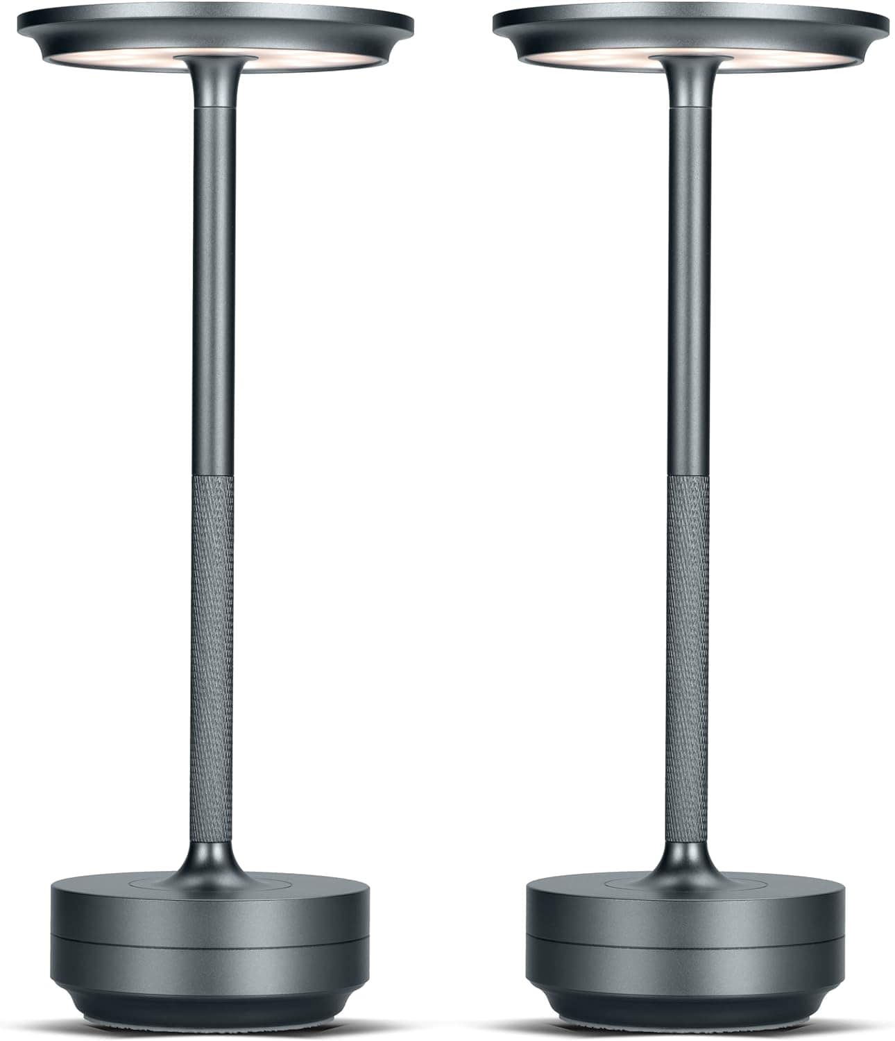 Grey2 Set of 2 LED Cordless Table Lamps: Rechargeable, Dimmable, and Portable Battery Operated Lights for Nightstand, Dining Room, or Outdoor Use