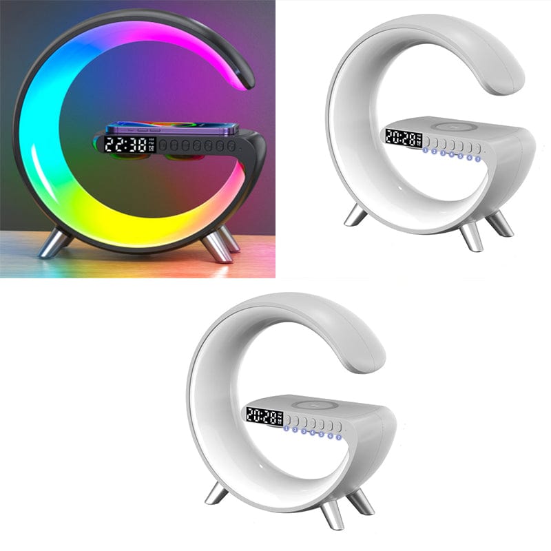 Smart G-Shaped LED Lamp with Bluetooth Speaker, Wireless Charging, and App Control for Bedroom and Home Decor - 2023 Innovation Home & Garden CJ Black1pcs and White2pcs US