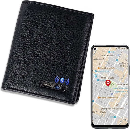 Smart LB Wallet - Trackable Anti-Lost Bluetooth Wallet with Intelligent Tracker Finder, Position Locator via Phone GPS, Bifold Genuine Cowhide Leather, Minimalist Credit Card Holder  ebasketonline Black,Vertical