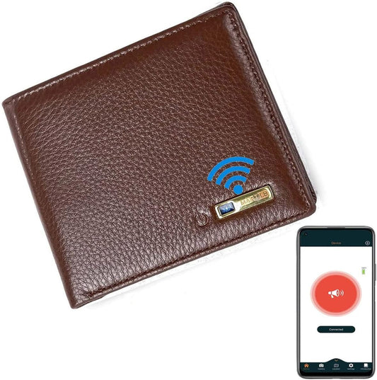 Smart LB Wallet - Trackable Anti-Lost Bluetooth Wallet with Intelligent Tracker Finder, Position Locator via Phone GPS, Bifold Genuine Cowhide Leather, Minimalist Credit Card Holder  ebasketonline Brown,Horizontal