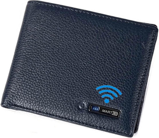 Smart LB Wallet - Trackable Anti-Lost Bluetooth Wallet with Intelligent Tracker Finder, Position Locator via Phone GPS, Bifold Genuine Cowhide Leather, Minimalist Credit Card Holder  ebasketonline Dark Blue,Horizontal