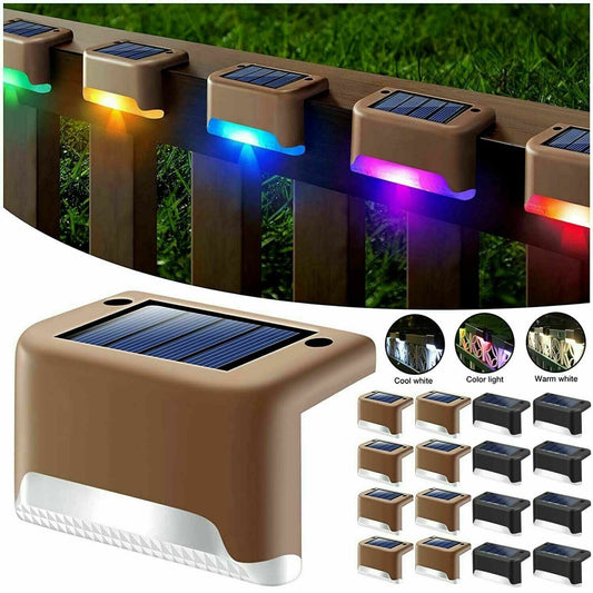 16Pcs Brown (Led: Multicolor) Solar-Powered LED Deck Lights - Outdoor Bright Lighting for Garden, Patio, Pathway, Stairs & Fence
