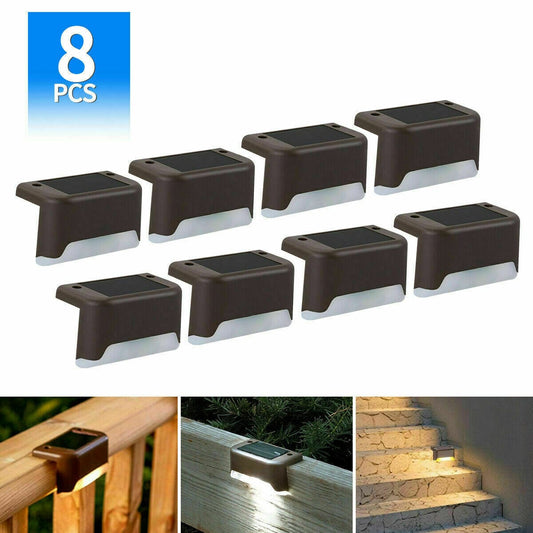 16Pcs Brown (Led: White) Solar-Powered LED Deck Lights - Outdoor Bright Lighting for Garden, Patio, Pathway, Stairs & Fence