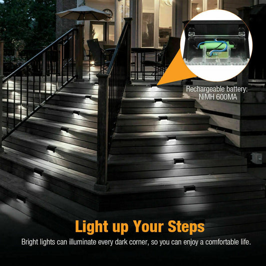 Solar-Powered LED Deck Lights - Outdoor Bright Lighting for Garden, Patio, Pathway, Stairs & Fence