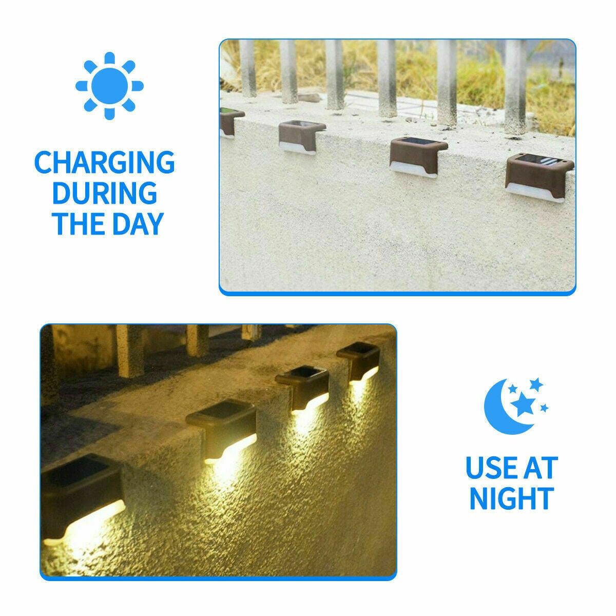 Solar-Powered LED Deck Lights - Outdoor Bright Lighting for Garden, Patio, Pathway, Stairs & Fence