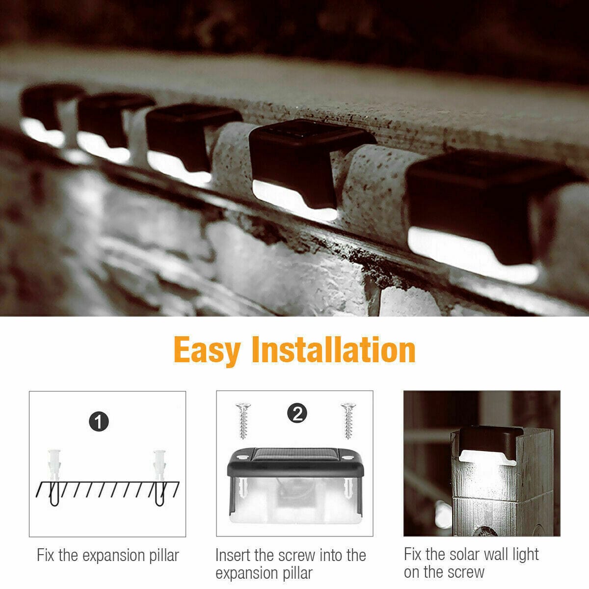 Solar-Powered LED Deck Lights - Outdoor Bright Lighting for Garden, Patio, Pathway, Stairs & Fence