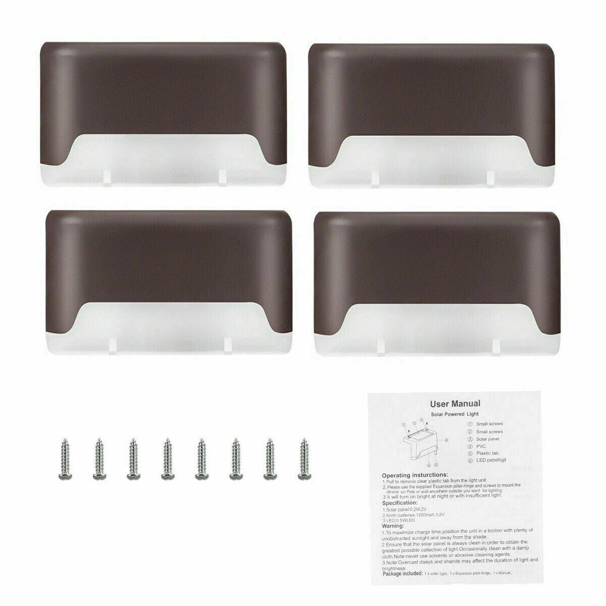4Pcs Black (Led: Multicolor) Solar-Powered LED Deck Lights - Outdoor Bright Lighting for Garden, Patio, Pathway, Stairs & Fence