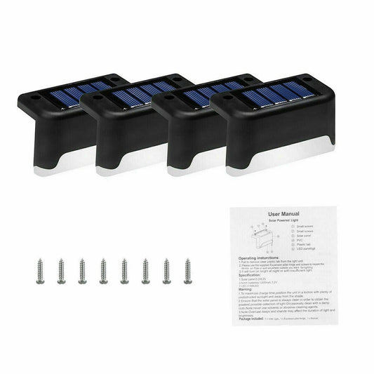 4Pcs Black (Led: White) Solar-Powered LED Deck Lights - Outdoor Bright Lighting for Garden, Patio, Pathway, Stairs & Fence