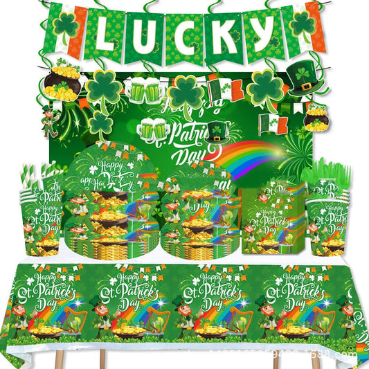 St. Patrick's Day Decorations: Lucky Clover Hat, Irish Shamrock Banner, Cups, and Plates for a Happy St. Patrick's Day Irish Party Accessories CJ
