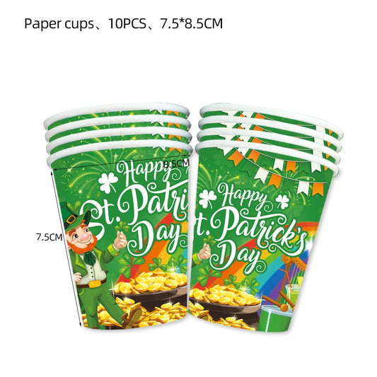 St. Patrick's Day Decorations: Lucky Clover Hat, Irish Shamrock Banner, Cups, and Plates for a Happy St. Patrick's Day Irish Party Accessories CJ Paper cup 10PCS