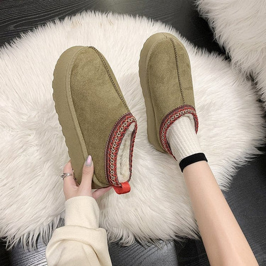 Stay Stylish and Cozy with Women's Fashion Muffin Thick Bottom Snow Cotton Fur Boots Accessories CJ Khaki B 35