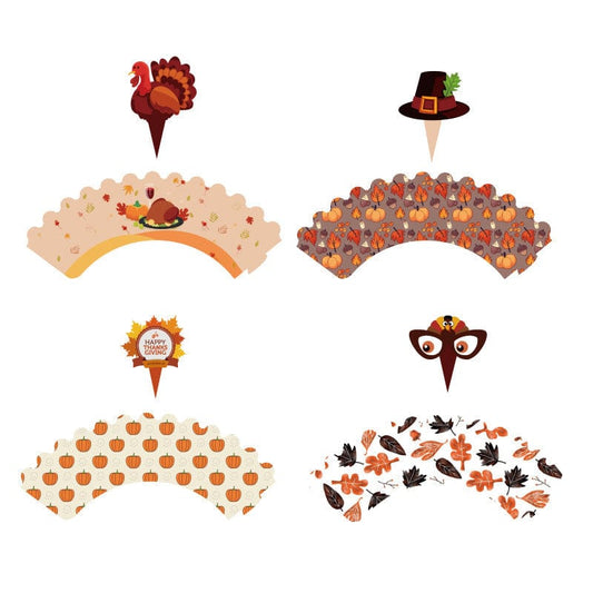 Thanksgiving Dessert Table Decor Set Cake Wrappers and Toppers Gifts CJ