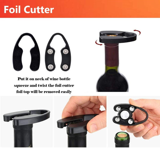 Ultimate Wine Lover's Set: Air Pressure Pump Bottle Opener with Foil Cutter, Aerator Pourer, Vacuum Stoppers (4Pcs), and Effortless Corkscrew Bottle Opener  ebasketonline