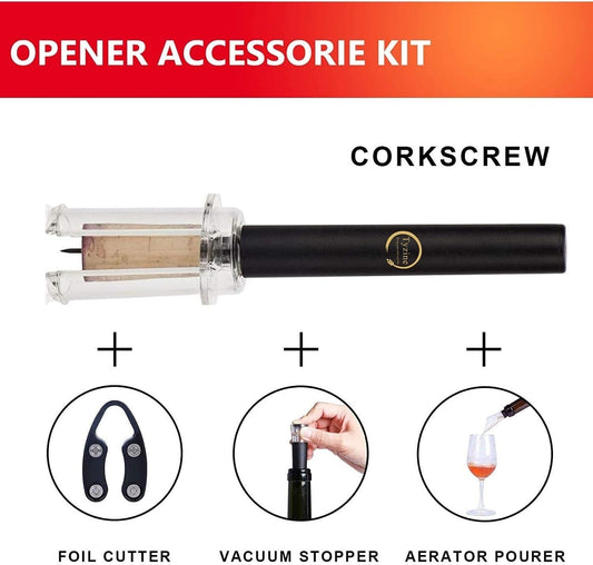 Ultimate Wine Lover's Set: Air Pressure Pump Bottle Opener with Foil Cutter, Aerator Pourer, Vacuum Stoppers (4Pcs), and Effortless Corkscrew Bottle Opener  ebasketonline