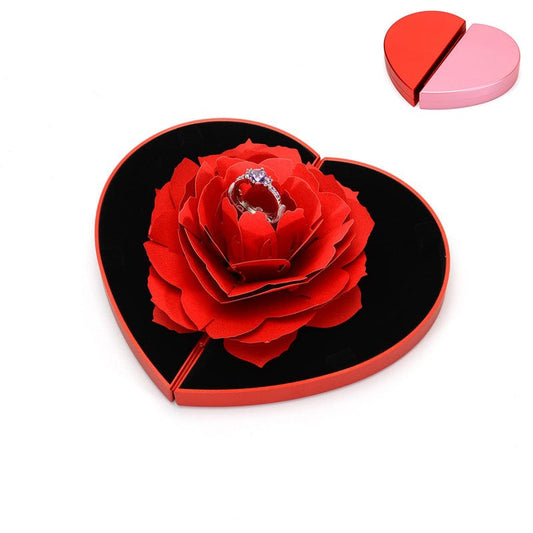 Valentine's Day Gift: 3D Love Box Heart-shaped Rose Flower Rotating Ring Box Accessories CJ