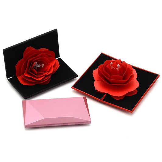 Valentine's Day Gift: 3D Love Box Heart-shaped Rose Flower Rotating Ring Box Accessories CJ