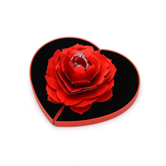 Valentine's Day Gift: 3D Love Box Heart-shaped Rose Flower Rotating Ring Box Accessories CJ