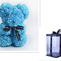 Valentine's Day Gift Rose Bear Eternal Flower Rose Teddy Bear PE Foam Bear 25cm Valentines Day Gifts CJ 1.Sky Blue with box
