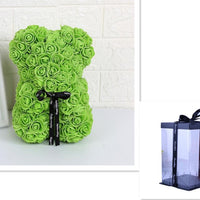 Valentine's Day Gift Rose Bear Eternal Flower Rose Teddy Bear PE Foam Bear 25cm Valentines Day Gifts CJ Green with box