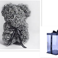 Valentine's Day Gift Rose Bear Eternal Flower Rose Teddy Bear PE Foam Bear 25cm Valentines Day Gifts CJ Grey with box