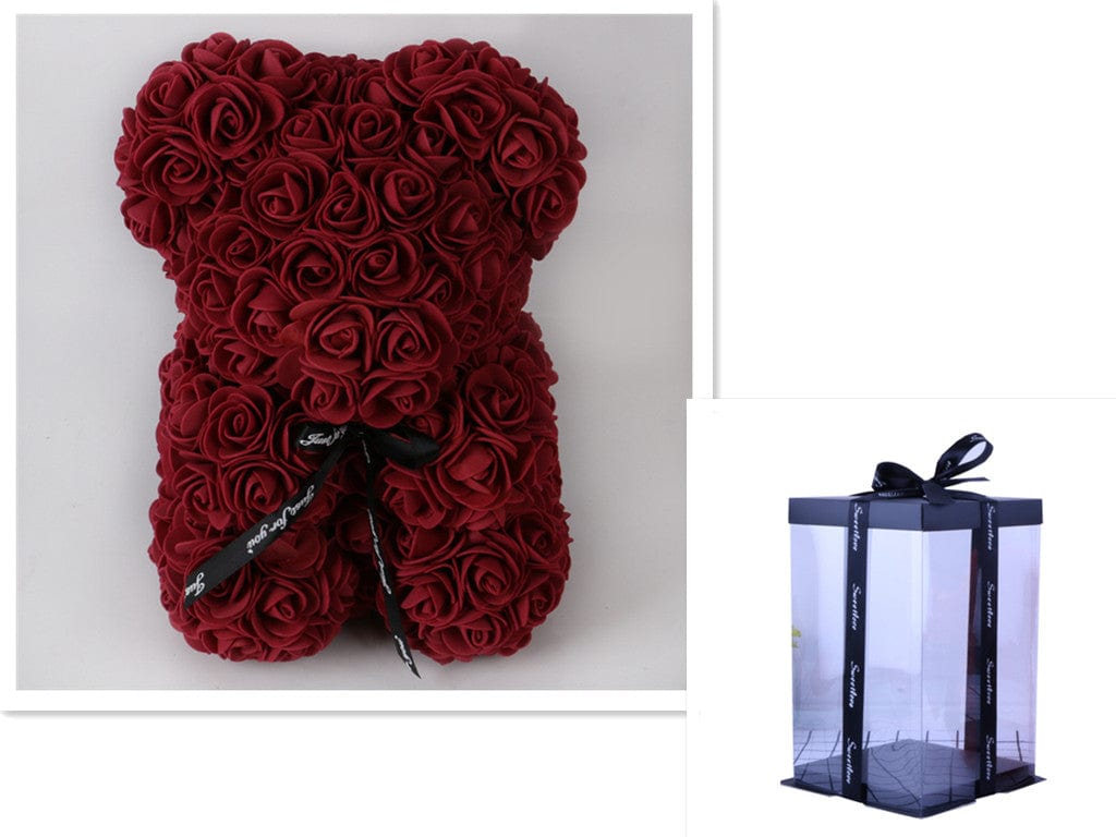 Valentine's Day Gift Rose Bear Eternal Flower Rose Teddy Bear PE Foam Bear 25cm Valentines Day Gifts CJ Wine Red with box