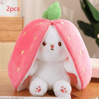 Wanghong Cute Strawberry Rabbit Doll Plush Toy with Transforming Feature Accessories CJ Strawberry 25cm 2PCS
