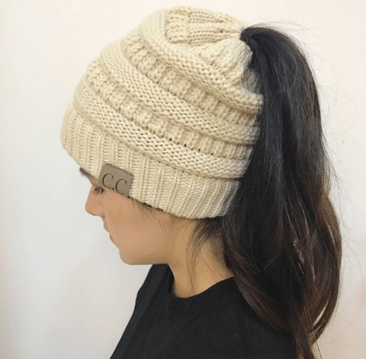 Warm and Stylish Chunky Cable Knit High Bun Ponytail Beanie Hat for Women Home & Garden Pink Lucy Beige