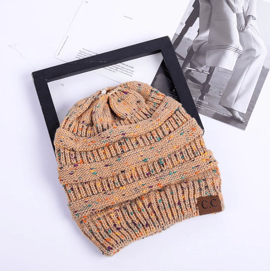 Warm and Stylish Chunky Cable Knit High Bun Ponytail Beanie Hat for Women Home & Garden Pink Lucy Beige B