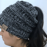 Warm and Stylish Chunky Cable Knit High Bun Ponytail Beanie Hat for Women Home & Garden Pink Lucy Blackwhite