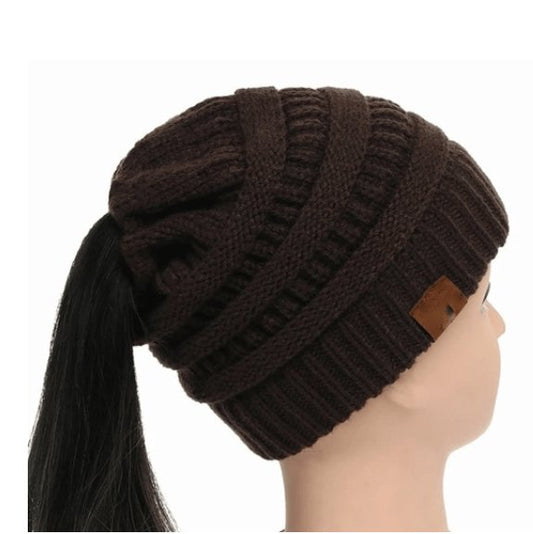 Warm and Stylish Chunky Cable Knit High Bun Ponytail Beanie Hat for Women Home & Garden Pink Lucy Brown