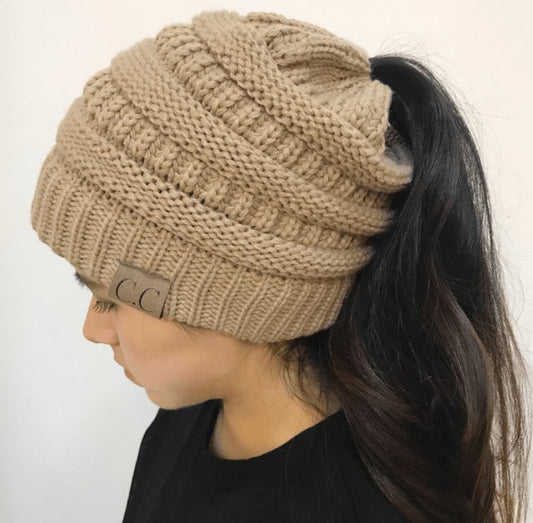 Warm and Stylish Chunky Cable Knit High Bun Ponytail Beanie Hat for Women Home & Garden Pink Lucy Coffee
