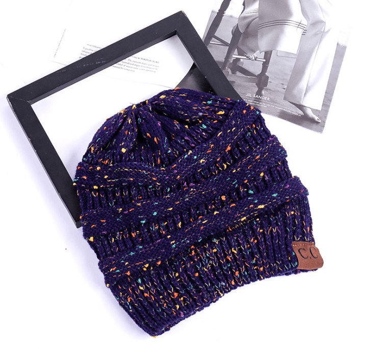 Warm and Stylish Chunky Cable Knit High Bun Ponytail Beanie Hat for Women Home & Garden Pink Lucy Navy B