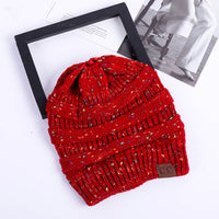 Warm and Stylish Chunky Cable Knit High Bun Ponytail Beanie Hat for Women Home & Garden Pink Lucy Wine red B