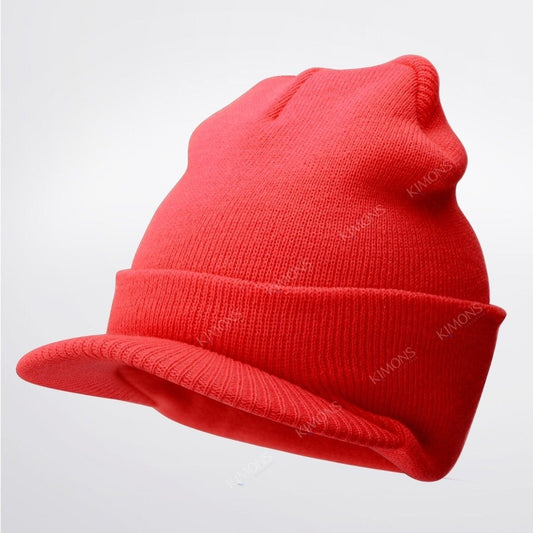 Warm Winter Essential: Bill Visor Cuff Beanie Knit Cap Hat Ski with Thick Brim  ebasketonline 13-Red