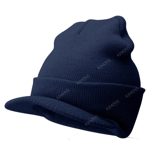 Warm Winter Essential: Bill Visor Cuff Beanie Knit Cap Hat Ski with Thick Brim  ebasketonline 18-Navy