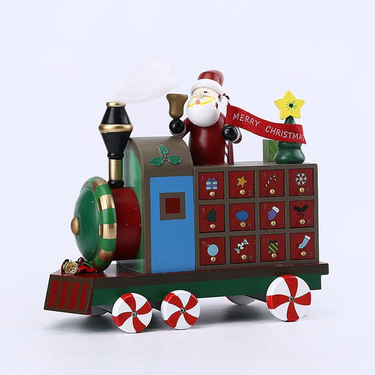 Wooden Advent Calendar with 24 Ornaments for Christmas Countdown Christmas CJ Old man locomotive