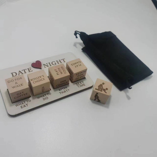 Wooden Date Night Dice - Romantic Couple Game with Action Decision Prompts for Unforgettable Date Nights Accessories CJ Date Night Dice Suit Black Bag