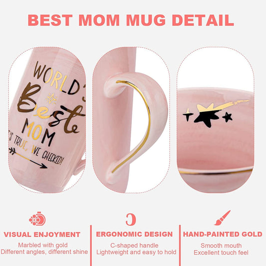 Pink Marble Ceramic Mug for MOM with Gold Accents, Lid, and Greeting Cards5