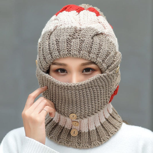 Ymsaid Fashion Winter Hat Thickened Cotton Women's Hat Warm PomPoms Hats For Women Girl Knitted Beanies Female Skiing Cap Pets CJ Khaki