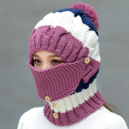 Ymsaid Fashion Winter Hat Thickened Cotton Women's Hat Warm PomPoms Hats For Women Girl Knitted Beanies Female Skiing Cap Pets CJ Purple
