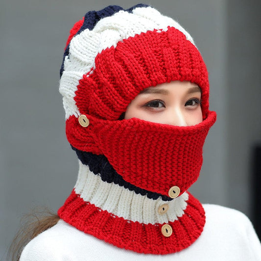 Ymsaid Fashion Winter Hat Thickened Cotton Women's Hat Warm PomPoms Hats For Women Girl Knitted Beanies Female Skiing Cap Pets CJ Red