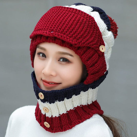 Ymsaid Fashion Winter Hat Thickened Cotton Women's Hat Warm PomPoms Hats For Women Girl Knitted Beanies Female Skiing Cap Pets CJ Wine red