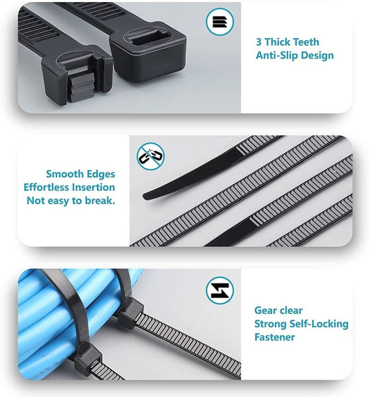 Zip Ties Assorted Sizes(4”+6”+8”+12”), 400 Pack, Black Cable Ties, UV Resistant Wire Ties by  ebasketonline