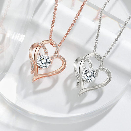 Zircon Double Love Necklace With Rhinestones - Personalized Heart-shaped Clavicle Chain Jewelry for Women on Valentine’s Day  ebasketonline
