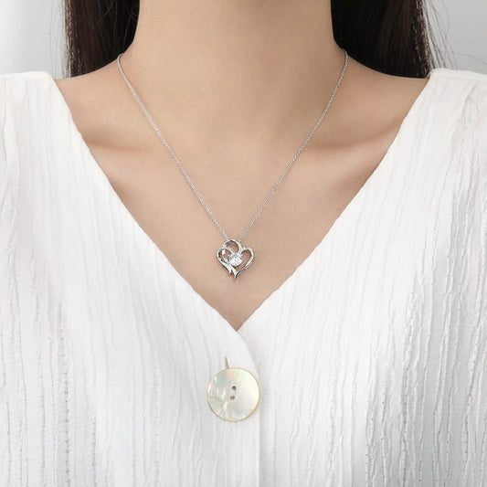 Zircon Double Love Necklace With Rhinestones - Personalized Heart-shaped Clavicle Chain Jewelry for Women on Valentine’s Day  ebasketonline