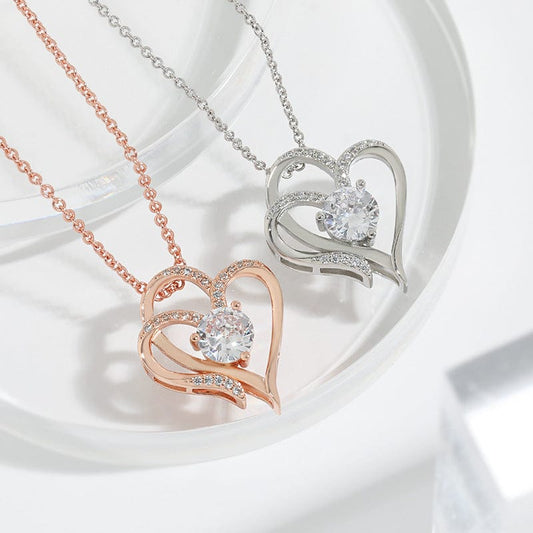 Zircon Double Love Necklace With Rhinestones - Personalized Heart-shaped Clavicle Chain Jewelry for Women on Valentine’s Day  ebasketonline