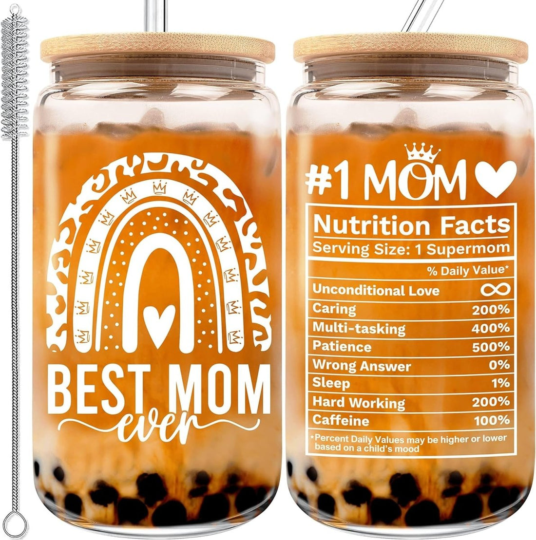 Mother's Day 16oz Can Glass Cup - Perfect Gift for Mom from Daughter, Son
