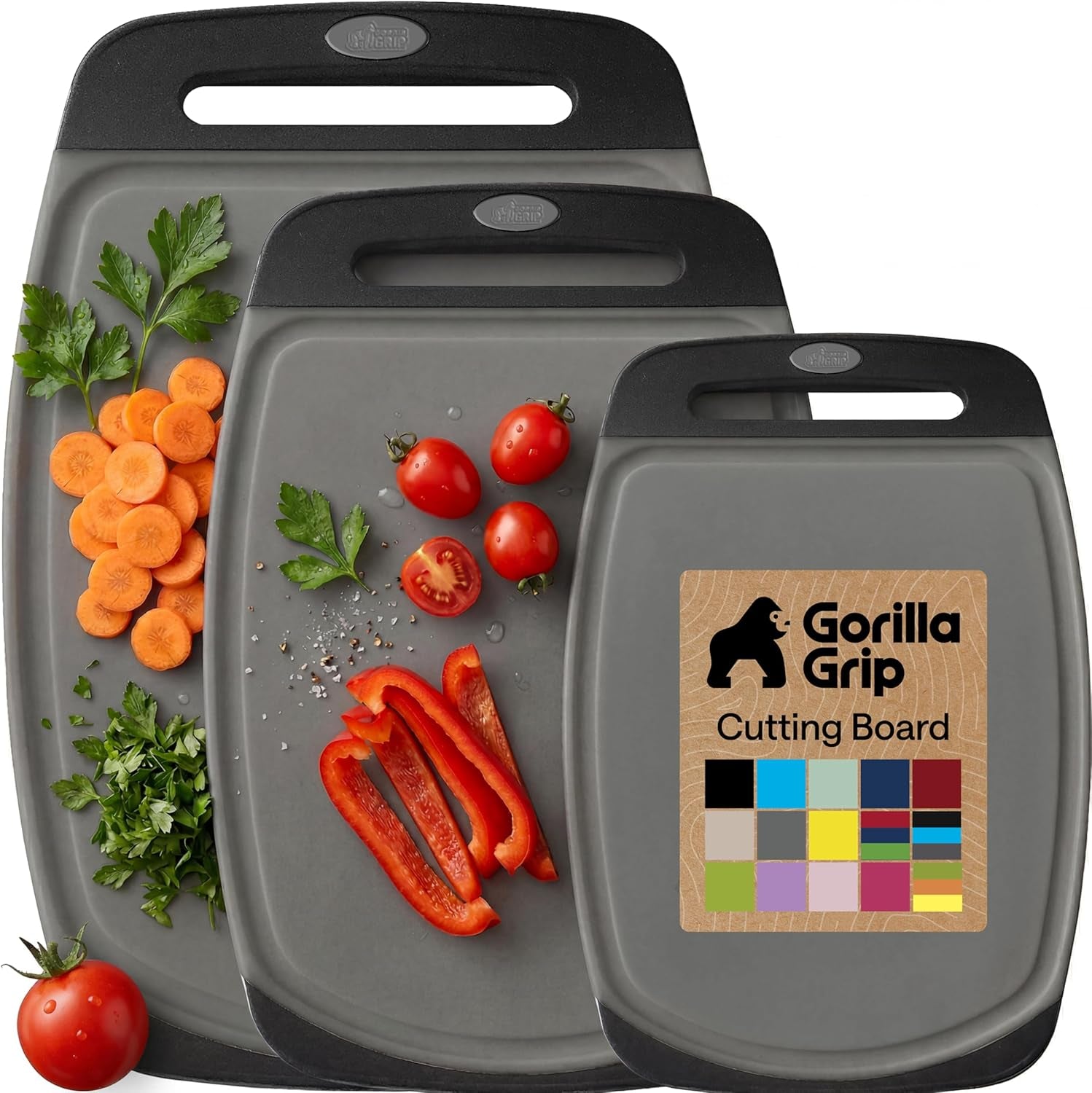 BPA Free Cutting Board Set of 3 – Non Slip Plastic Kitchen Boards with Juice Grooves